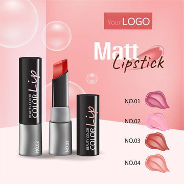 點(diǎn)擊來(lái)源直接獲取大圖文件 唇妝優(yōu)雅橫幅設(shè)計(jì) 具有逼真的 3 種強(qiáng)烈色彩口紅套裝包裝介紹的化妝品信息廣告海報(bào)向量插圖 模板 3d質(zhì)感矢量日化商品主圖banner模板